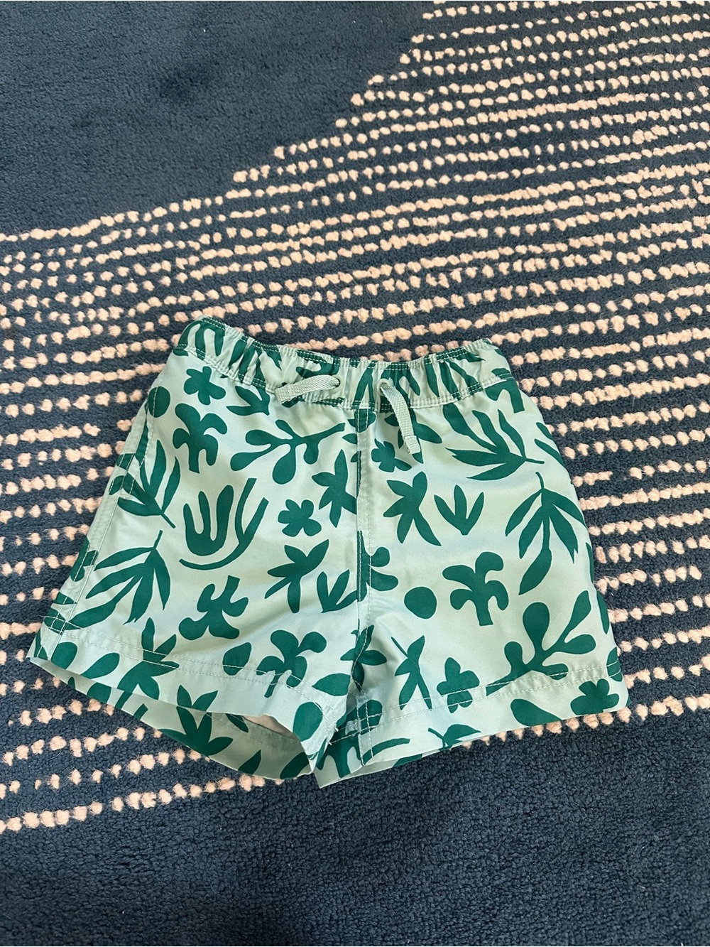 NEVER WORN Hanna Andersson Mint Green and Dark Green Leaf Print Swim Trunks 2T